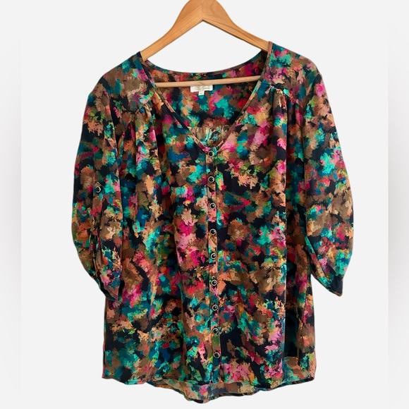 Shoshanna Floral Print 100% Silk 3/4-Sleeve Multicolor Blouse - Size 10 - Picture 1 of 10